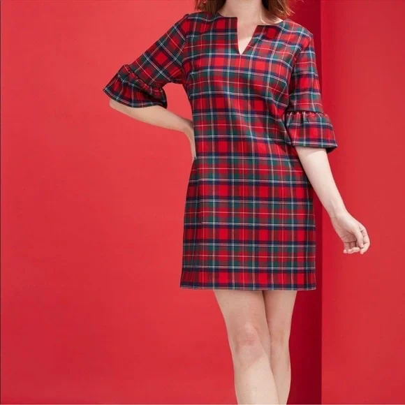 Vineyard Vines Jolly Plaid Greenwich Flutter Sleeve Shift Dress - Picture 4 of 13
